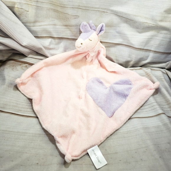 Angel Dear Pink Unicorn Cuddle Lovey Mini Blanket Purple Heart Sleepy Eyes Sewn - Picture 1 of 7